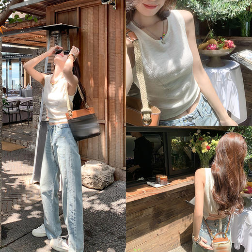 <曾小咸推荐>【纯纯欲动】两色后背镂空绑带背心 商品图3