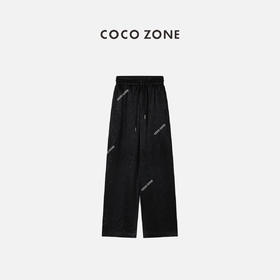 COCO ZONE 女士经典弹力系绳阔腿裤醋酸皱感休闲裤 23C18414