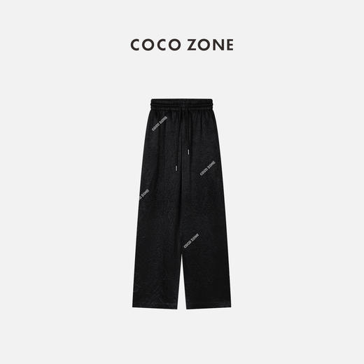 COCO ZONE 女士经典弹力系绳阔腿裤醋酸皱感休闲裤 23C18414 商品图0