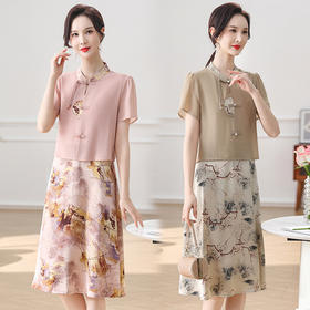 MC 2425妈妈洋气连衣裙时尚雪纺裙假两件裙