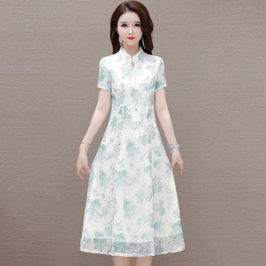 时尚印花气质优雅，旗袍连衣裙中长款A字裙QYM- LRX-MJE8833-Y 商品图1