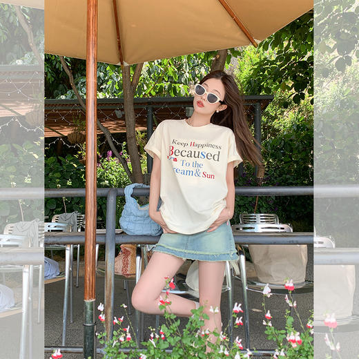 <曾小咸推荐>现货秒杀！微信超特价！浅杏色字母短袖  日常119.99 立减60 秒杀59.99！ 商品图4