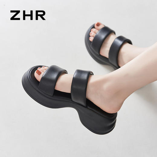 ZHR则则沙滩拖鞋2024新款外穿时尚厚底拖鞋百搭一字拖简约女拖鞋 商品图5