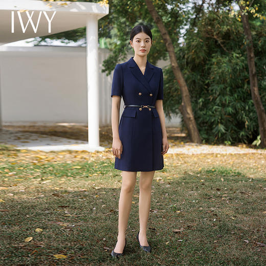 IWY/藏青色职业装连衣裙西装领高级感修身显瘦售楼部摄影工装裙子Q14236 商品图2
