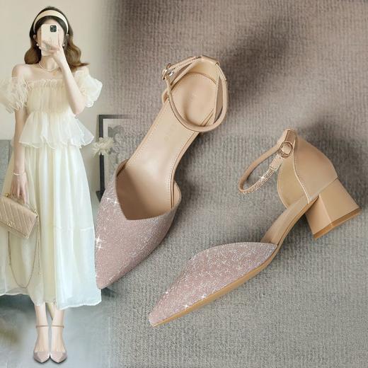 ZHR则则水钻包头凉鞋女2024夏季新款ins尖头单鞋一字高跟鞋配裙子 商品图1