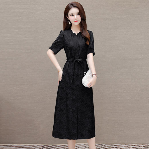 印花系带收腰显瘦，圆领短袖通勤气质A字裙QYM-XQD-7B2430-L 商品图2