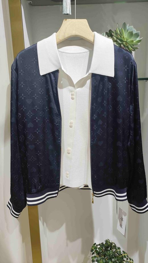 489102条纹领真丝款拉链外套 商品图2