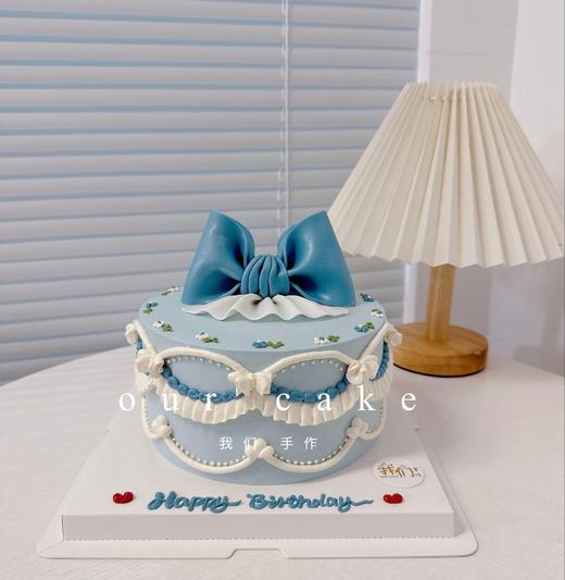 蓝色蝴蝶结复古蛋糕送女生老婆-低糖处理无添加 商品图3