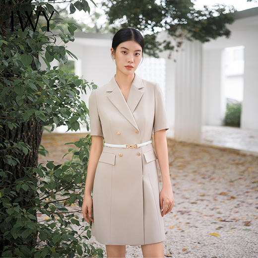IWY/气质卡其色西装连衣裙短袖夏高级修身显瘦美容院商务约会裙子Q14236 商品图0