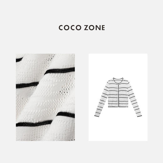 COCO ZONE时尚撞色条纹针织衫简约圆领单排扣长袖上衣CC1B1150 商品图2