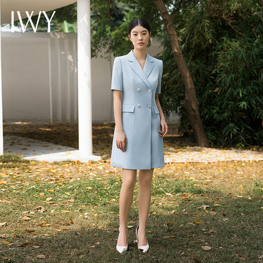 IWY/蓝色西装连衣裙短袖高级优雅名媛商务通勤医美职业ol工装裙子Q14236 商品图4