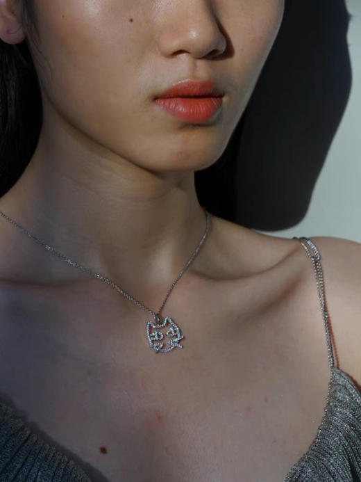 猫脸项链银镶锆石 商品图2