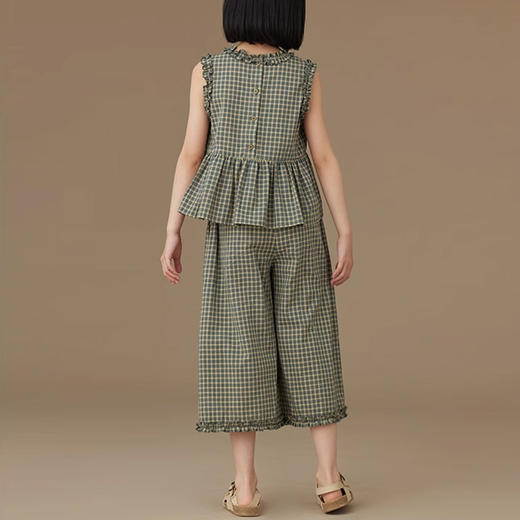 裁缝学苑TQ112童装春夏新格子衫纹花边无袖背心裤子女童两件套装 商品图3