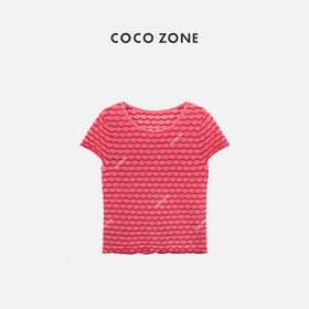 COCO ZONE2024“美人鱼”时尚波纹短袖针织衫简约通勤圆领上衣CC2B0837