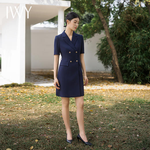 IWY/藏青色职业装连衣裙西装领高级感修身显瘦售楼部摄影工装裙子Q14236 商品图4