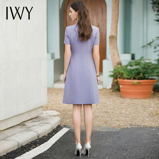 IWY/紫色职业通勤连衣裙女夏季新款短袖收腰显瘦OL正装裙子 Q1091 商品图3