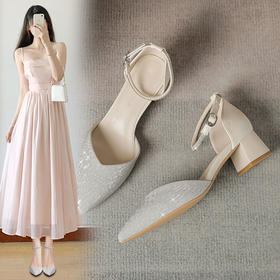 ZHR则则水钻包头凉鞋女2024夏季新款ins尖头单鞋一字高跟鞋配裙子