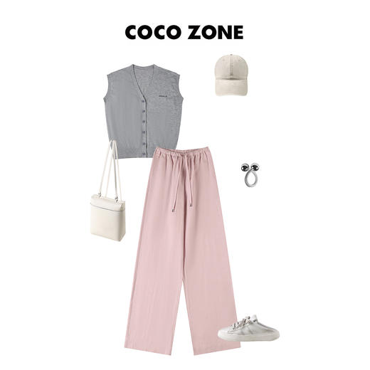 COCO ZONE 通勤风纯色休闲长裤松紧腰阔腿 23C18766 商品图4