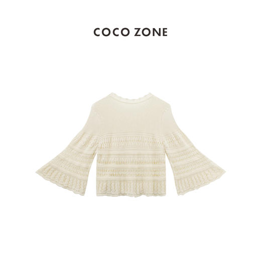 COCO ZONE“一见钟情”夏季镂空长袖毛衣时尚百搭设计感圆领休闲上衣CC1B1136 商品图1