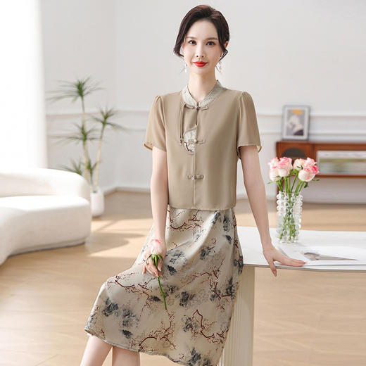 MC 2425妈妈洋气连衣裙时尚雪纺裙假两件裙 商品图3