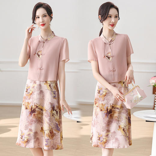 MC 2425妈妈洋气连衣裙时尚雪纺裙假两件裙 商品图1