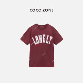 COCO ZONE"酒红T"夏季字母百搭设计短袖T恤简约纯色印花上衣SC1B0621
