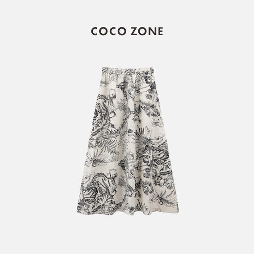 COCO ZONE"山水半裙“夏季新中式松紧腰抽绳半身裙宽松显瘦A字中长裙CC1B1105 商品图1