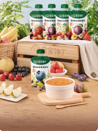 宝宝馋了婴幼儿蓝莓黑加仑泥/树莓蜜桃桑椹泥/樱桃草莓泥/山楂梨/膏泥/山楂西梅泥/西梅苹果泥/黑莓椰子草莓泥/枇杷雪梨泥100g（袋装）BCL-531806/531820/531837/533282 商品图2