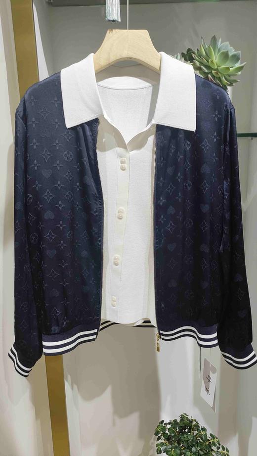 489102条纹领真丝款拉链外套 商品图1