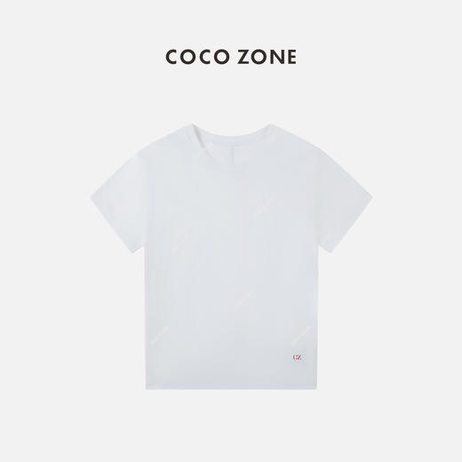COCO ZONE100棉纯色圆领T恤下摆带绣花百搭休闲上衣24C10141 商品图0