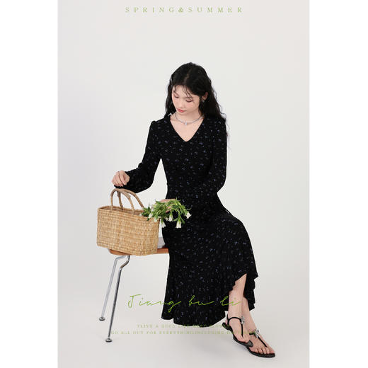 鹿向南【蔷薇少女】气质法式连衣裙春夏长款好看碎花连衣裙DYL661155 商品图3