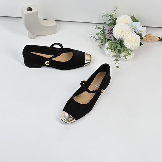 经典鲨2024年春秋款复古低跟时尚拼色浅口气质玛丽珍单鞋女KW65-D17081 商品图3