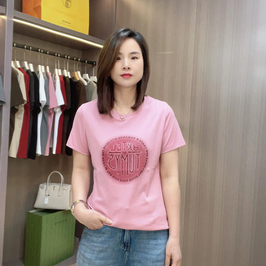 2025夏季新款短袖女t恤简约时尚圆领字母显瘦小衫休闲百搭上衣女 商品图1