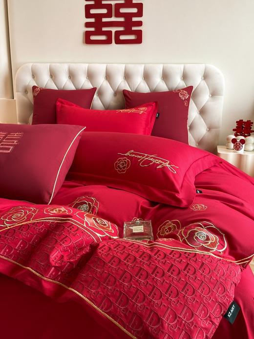 中式刺绣全棉婚庆四件套 纯棉简约刺绣床单款套件 商品图9