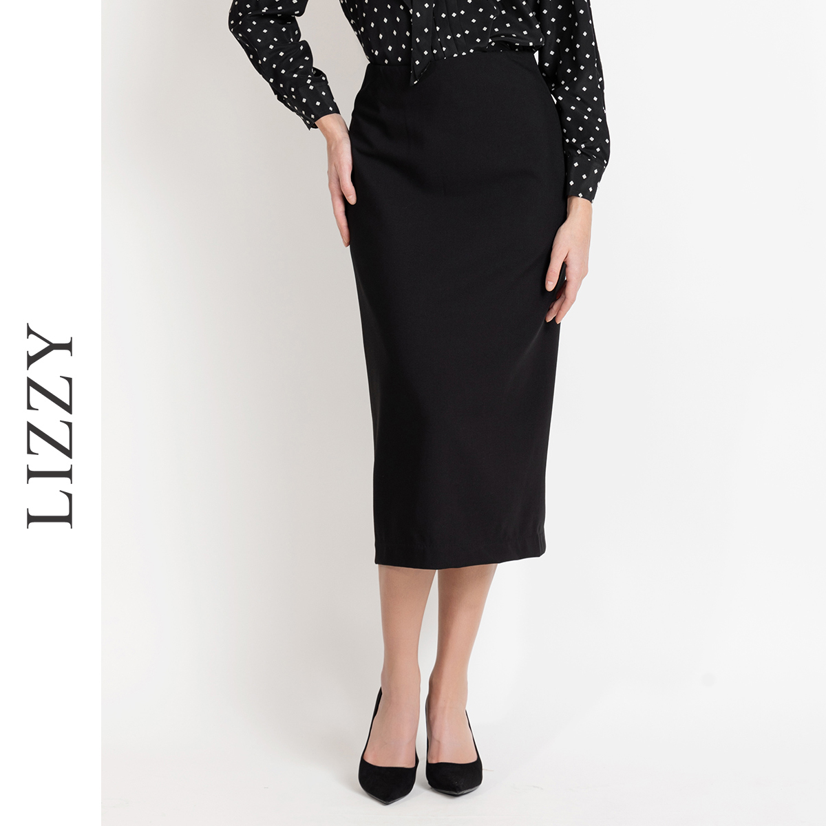 LIZZY 优雅气质百搭通勤简约高腰开叉半身裙7970