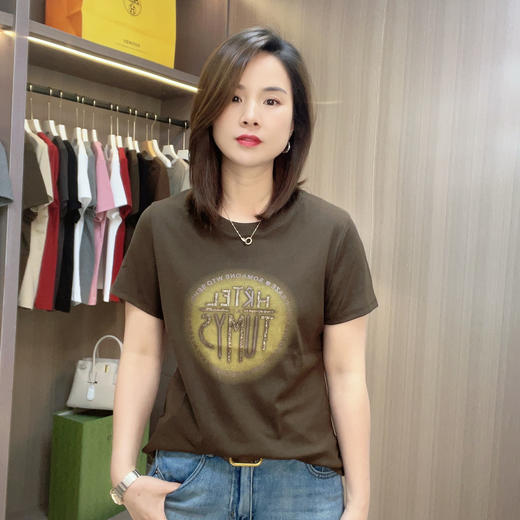 2025夏季新款短袖女t恤简约时尚圆领字母显瘦小衫休闲百搭上衣女 商品图2