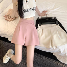 粉色冰丝西装裤女夏季薄款小个子高腰a字热裤外穿宽松休闲阔腿裤