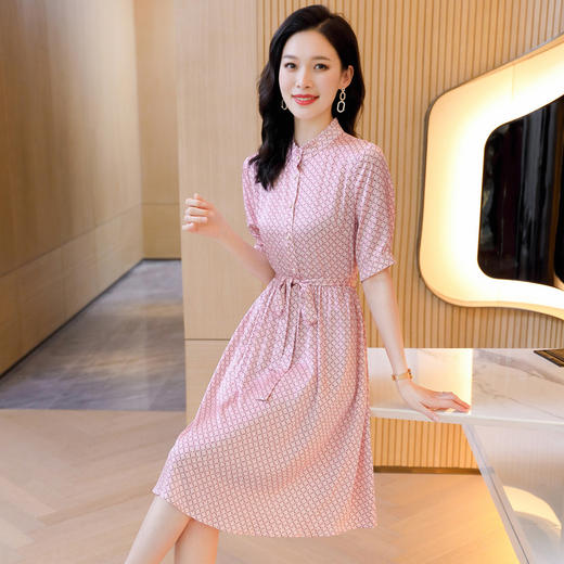 ASE9332真丝连衣裙2024新款夏季浪漫优雅气质百搭知性系带桑蚕丝裙子 商品图2