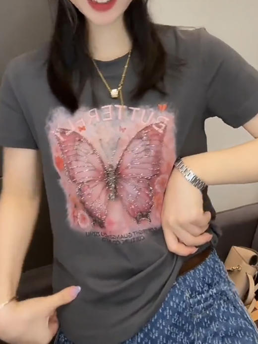 大码重工烫钻短袖t恤2025新款爆款时尚今年流行显瘦遮肉上衣 商品图7