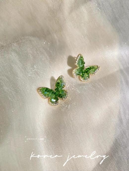 925纯银绿野仙踪蝴蝶耳环少见绿水晶石 商品图3