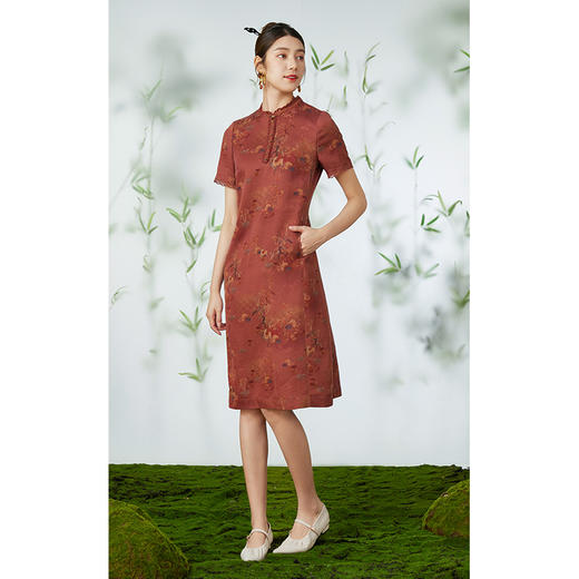 【红林祥鹿】【香云纱】乔万尼重磅真丝连衣裙24mm新中式气质EM2E782 商品图1