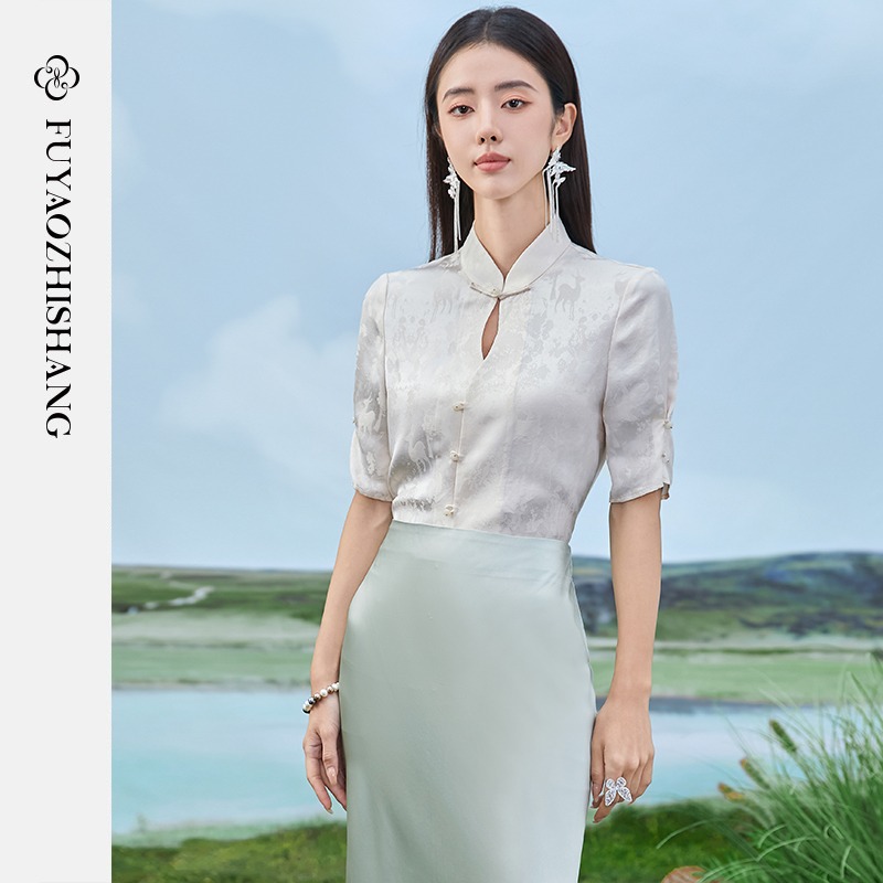 IWY/扶摇系列 夏季短袖新中式提花衬衫半裙套装FYB36+FYS353