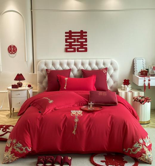 中式刺绣全棉婚庆四件套 纯棉简约刺绣床单款套件 商品图0