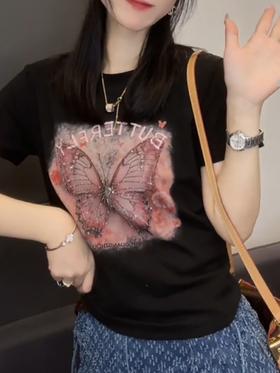 大码重工烫钻短袖t恤2025新款爆款时尚今年流行显瘦遮肉上衣