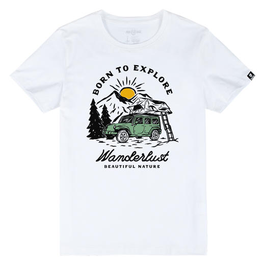 自由基地2024户外露营风美式复古越野车图案夏季全棉短袖合体T恤 NMT-2120 商品图3