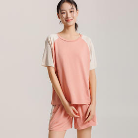 weyo女士夏季冰丝棉撞色插肩短袖短裤套装1576