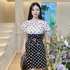 MAXRIENY复古夏季波点泡泡袖雪纺裙黑白撞色半身裙女连衣裙显瘦(货号:MS87DR309D00) 商品缩略图0