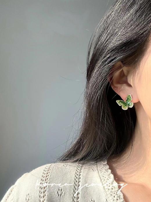 925纯银绿野仙踪蝴蝶耳环少见绿水晶石 商品图8