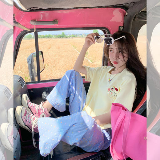 <曾小咸推荐>【舒适穿搭】黄色短袖T恤+蓝色格子裤 商品图0