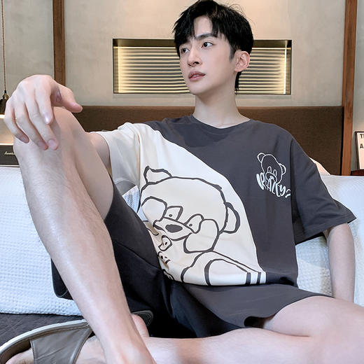 【GZ】无忧购夏季卡通韩版宽松休闲棉质男士居家睡衣套装（截单后7天发货)25年清仓捡漏 商品图1